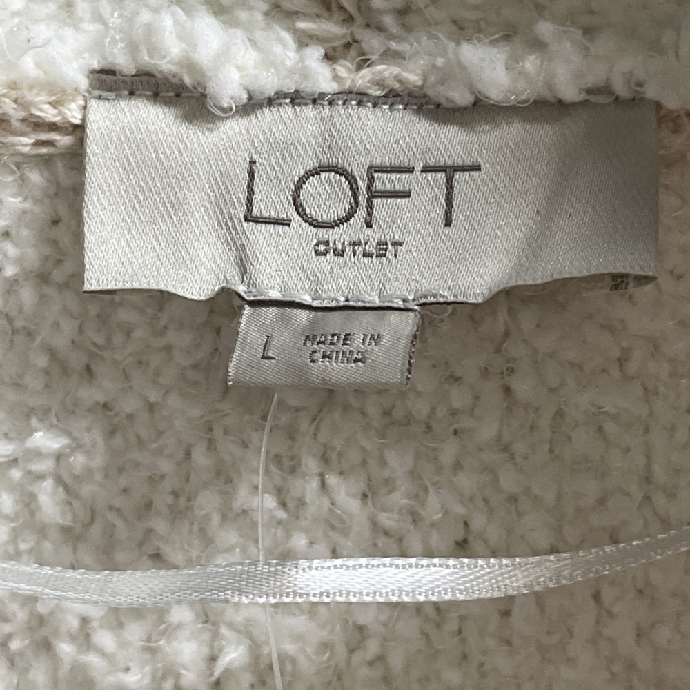 Loft Sweater Womens L Ivory Whited Fleeced Lined Open Front Cardigan Long Lounge - Picture 5 of 8
